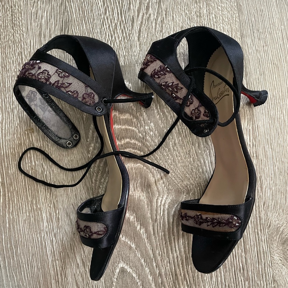 Christian Louboutin Black Small Heel Suede Shoes Size 37.5
